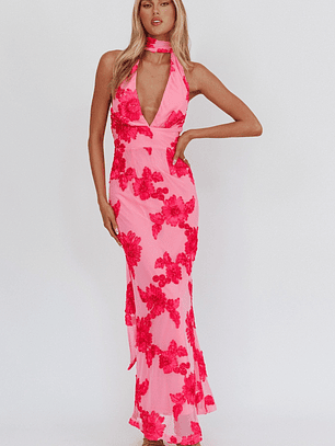 Cipriana Backless Halter Maxi Dress Embellished Pink