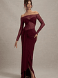 Cover Star | Burgundy Mesh Bardot Long-Sleeve Draped Maxi Dress - thumbnail 5