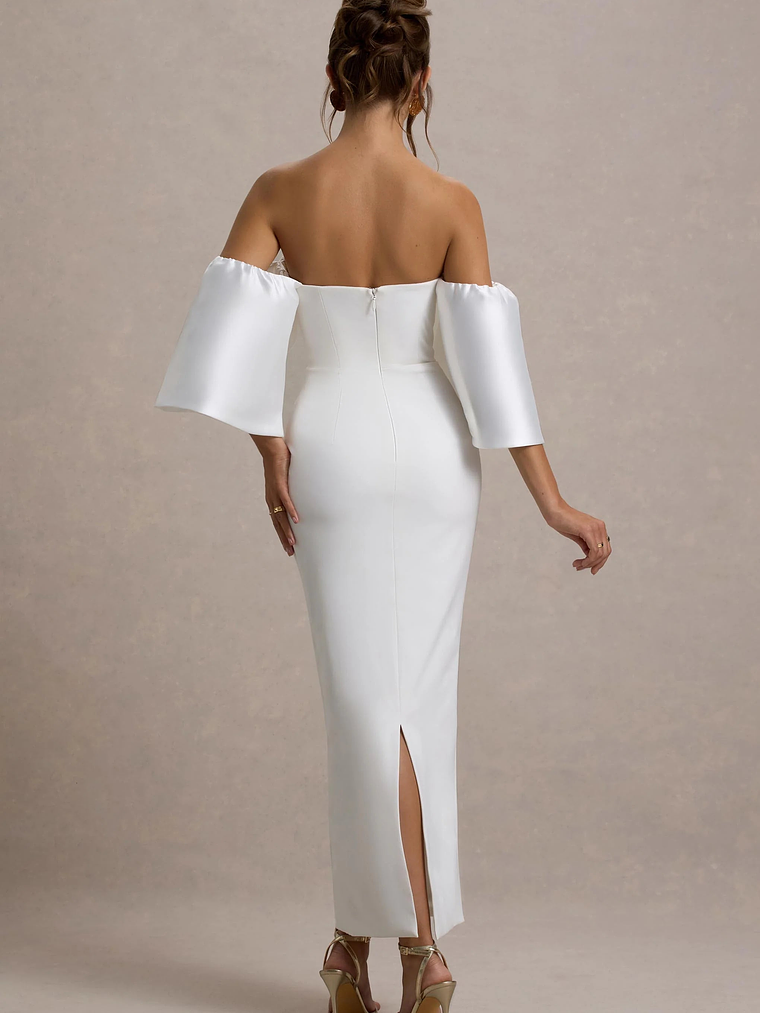 Dalani | White Corset Maxi Dress With Satin Puff Sleeves 2