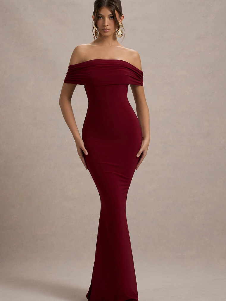 Cloe | Berry Bardot Maxi Dress 1