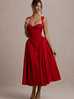 Covia | Red Satin Sweetheart Midi Dress - thumbnail 1