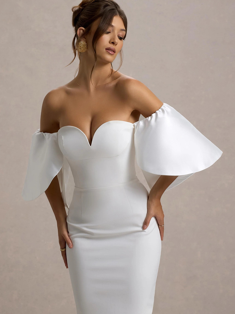 Dalani | White Corset Maxi Dress With Satin Puff Sleeves 3