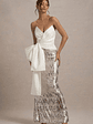 Ceres | Ecru Strapless Draped Maxi Dress With Sequin Skirt - thumbnail 5
