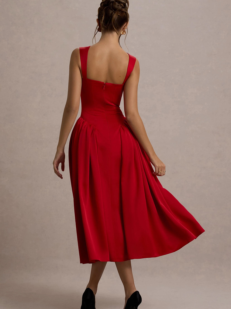 Covia | Red Satin Sweetheart Midi Dress 2