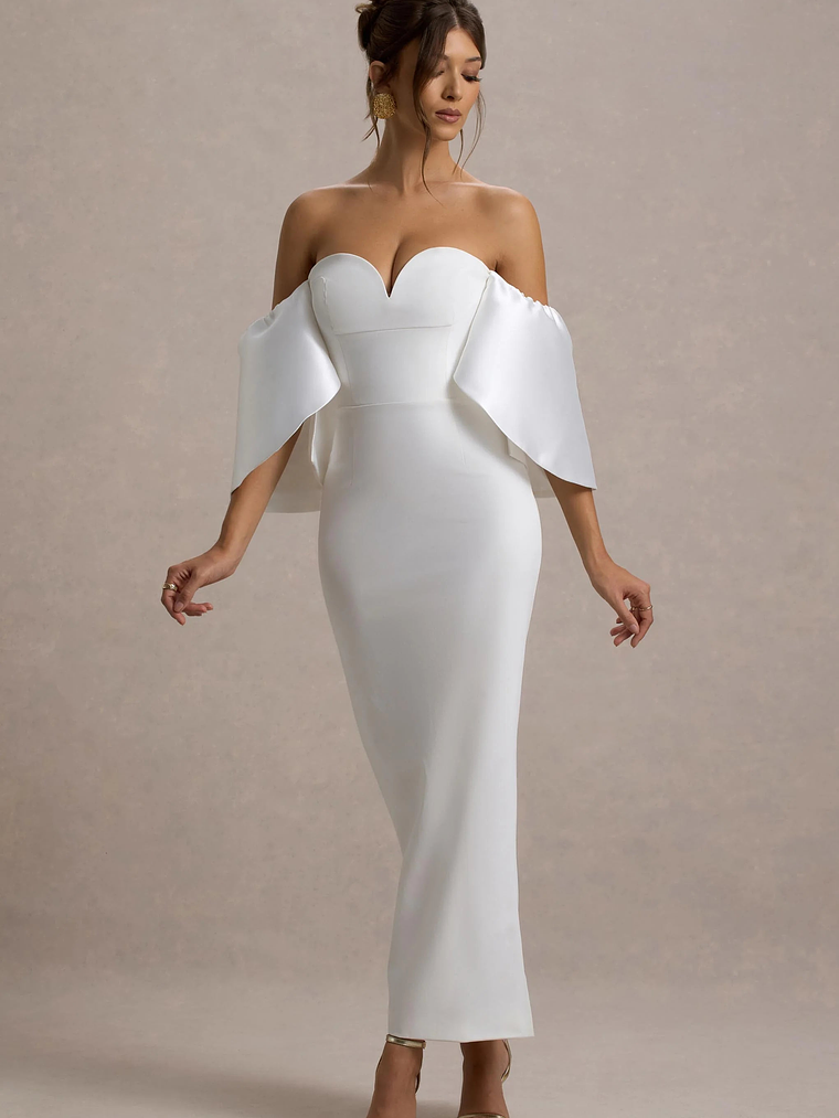 Dalani | White Corset Maxi Dress With Satin Puff Sleeves 5