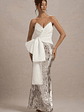Ceres | Ecru Strapless Draped Maxi Dress With Sequin Skirt - thumbnail 6
