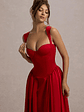 Covia | Red Satin Sweetheart Midi Dress - thumbnail 3