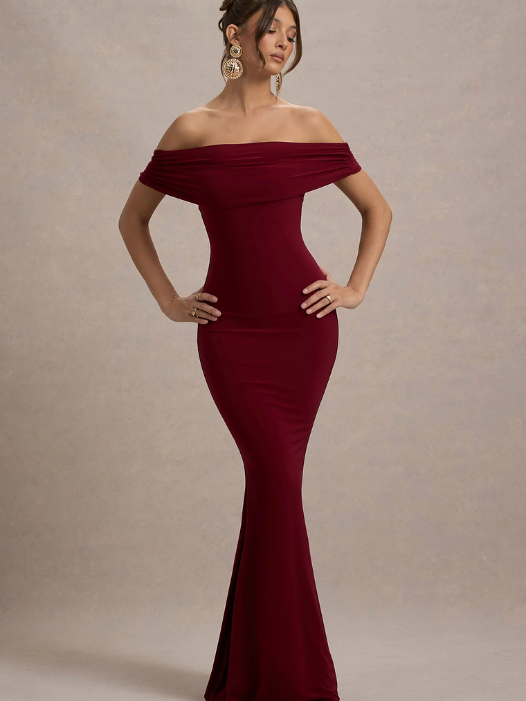 Cloe | Berry Bardot Maxi Dress 4