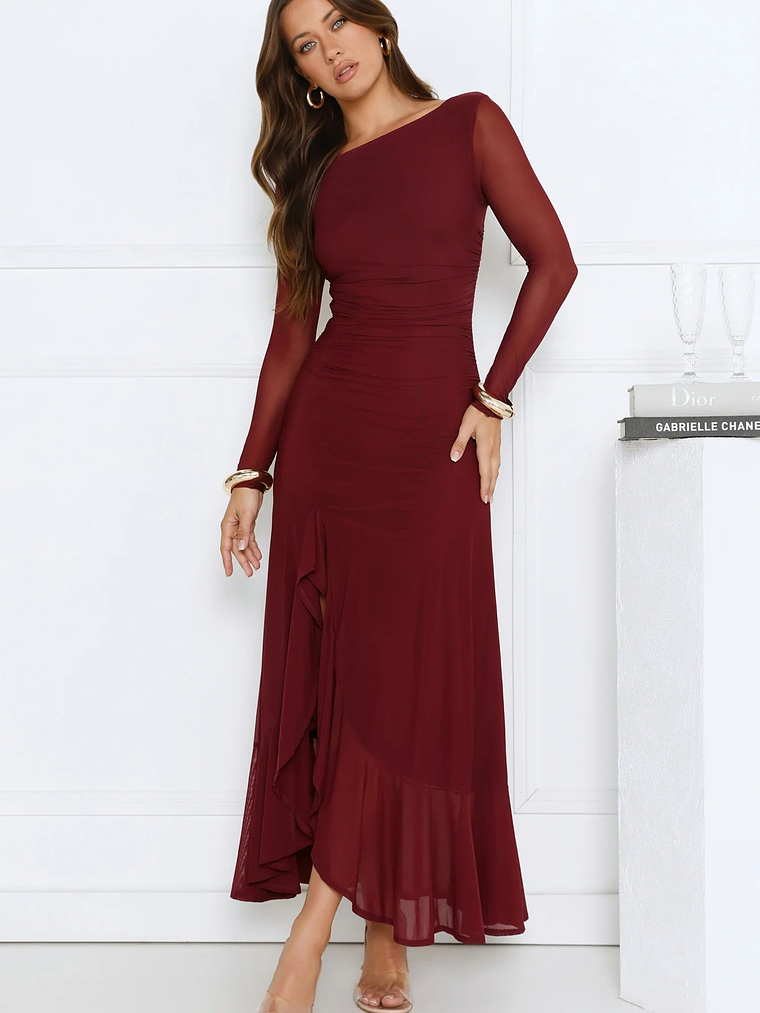 Darling At Dusk Long Sleeve Maxi Dress Wine 2