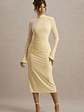 Cassandra | Pale Lemon High-Neck Long-Sleeve Midi Dress - thumbnail 1
