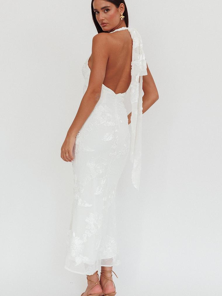 Cipriana Backless Halter Maxi Dress Embellished White 2