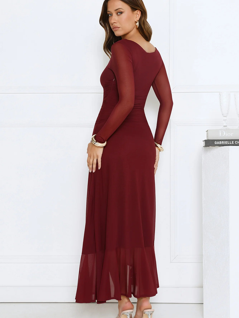 Darling At Dusk Long Sleeve Maxi Dress Wine 3