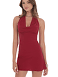 Cowl Neck Halter Dress in Red - thumbnail 1
