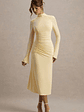 Cassandra | Pale Lemon High-Neck Long-Sleeve Midi Dress - thumbnail 4