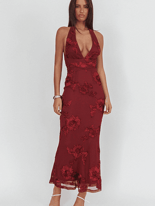 Cipriana Backless Halter Maxi Dress Embellished Wine