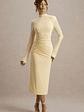 Cassandra | Pale Lemon High-Neck Long-Sleeve Midi Dress - thumbnail 5