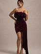 Ceronne | Plum Velvet Bandeau Mini Dress With Drape - thumbnail 1