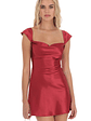 Cowl Neck Satin Open Back Dress in Red - thumbnail 4