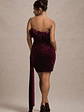 Ceronne | Plum Velvet Bandeau Mini Dress With Drape - thumbnail 2