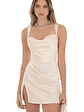 Cowl Neck Satin Slit Dress in Cream - thumbnail 1