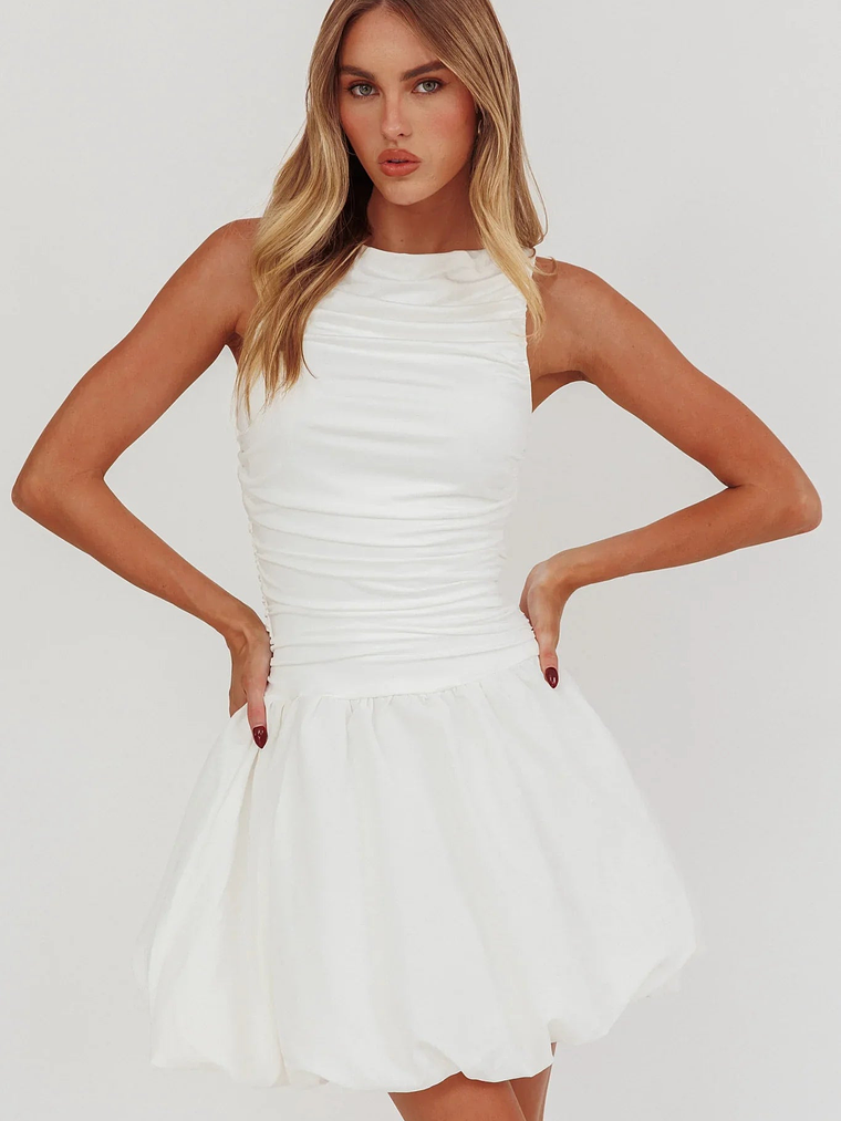 Dalayla Sleeveless Balloon Skirt Mini Dress White 1