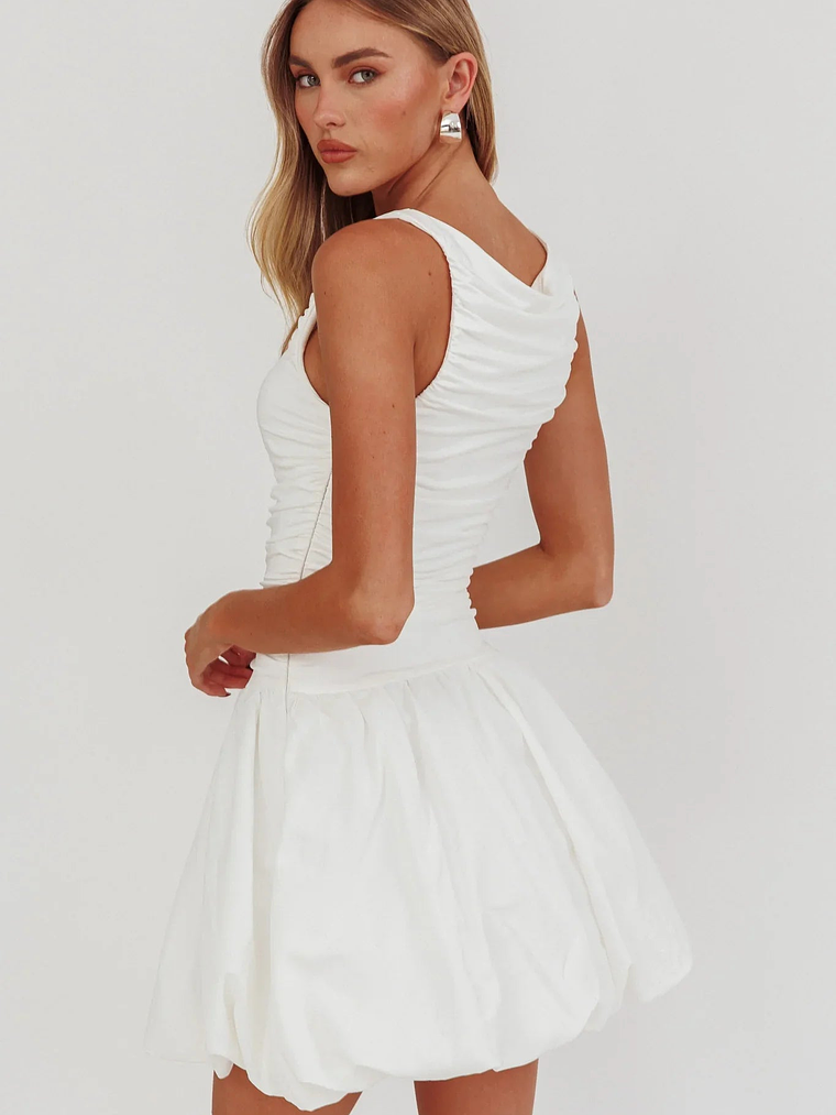 Dalayla Sleeveless Balloon Skirt Mini Dress White 2