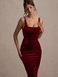 Cora | Berry Velvet Square-Neck Bodycon Midi Dress - thumbnail 3