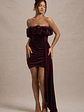 Ceronne | Plum Velvet Bandeau Mini Dress With Drape - thumbnail 4