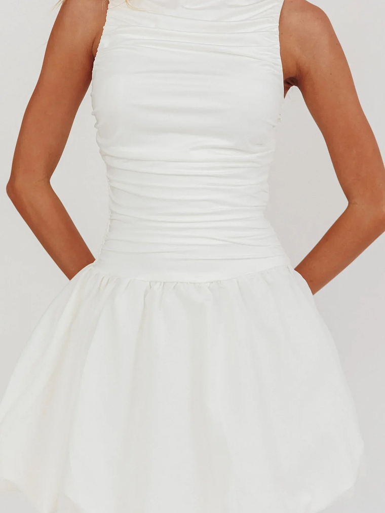 Dalayla Sleeveless Balloon Skirt Mini Dress White 5