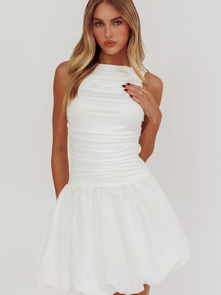 Dalayla Sleeveless Balloon Skirt Mini Dress White 6