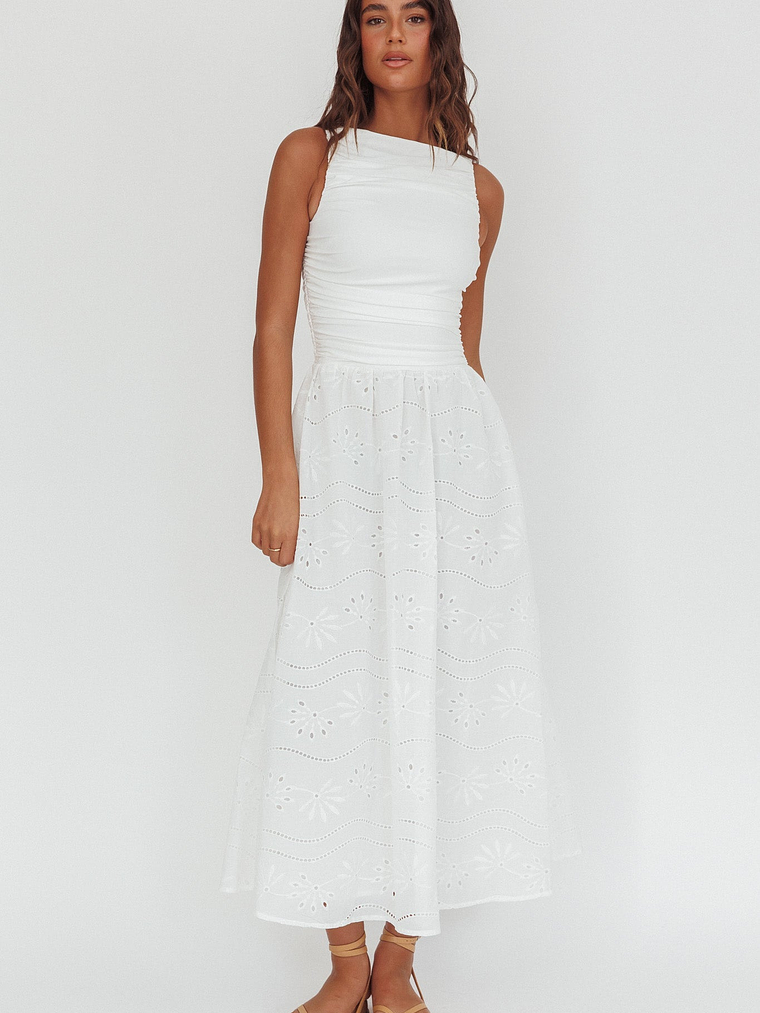 Dalayla Sleeveless Eyelet Maxi Dress White 1