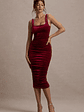Cora | Berry Velvet Square-Neck Bodycon Midi Dress - thumbnail 5