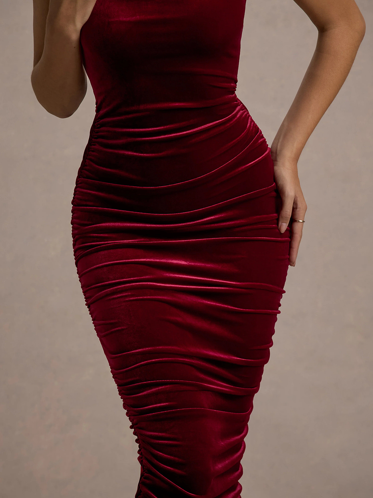 Cora | Berry Velvet Square-Neck Bodycon Midi Dress 6