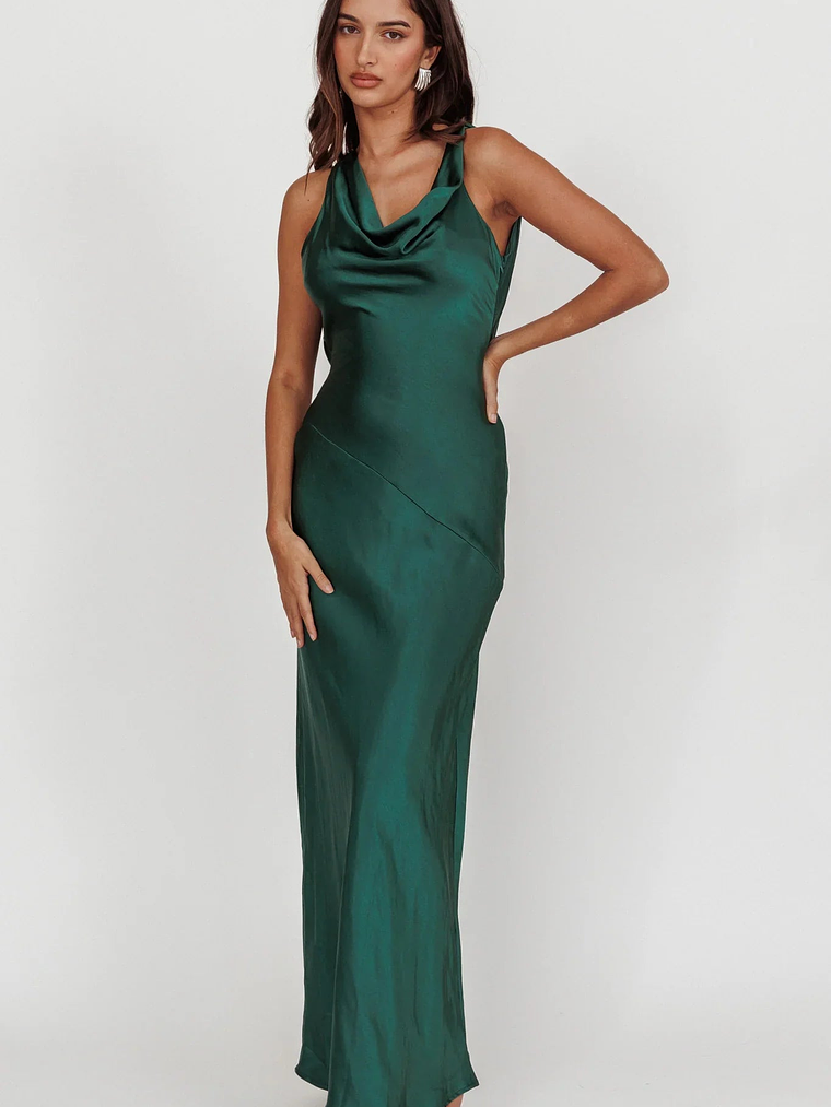 Cassiopeia Open Back Maxi Dress Forest Green 3