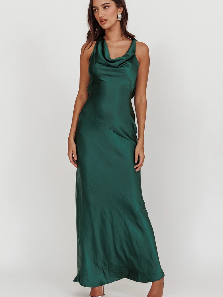 Cassiopeia Open Back Maxi Dress Forest Green 5