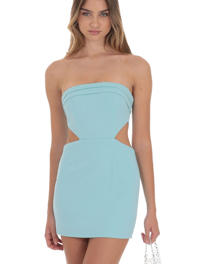 Crepe Corset Cutout Dress in Blue 1