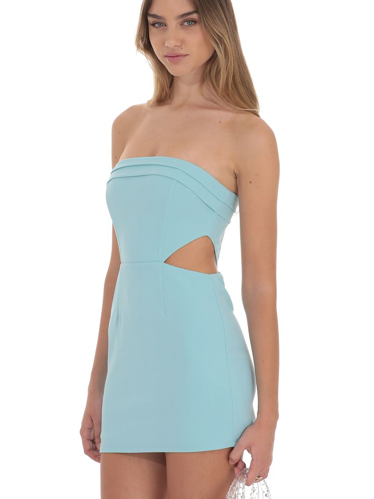 Crepe Corset Cutout Dress in Blue 3