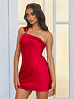 City Meets One Shoulder Satin Mini Dress - thumbnail 3