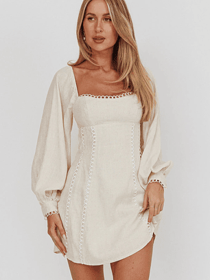 Chamberlain Balloon Sleeves Mini Dress Beige