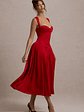 Covia | Red Satin Sweetheart Midi Dress - thumbnail 4