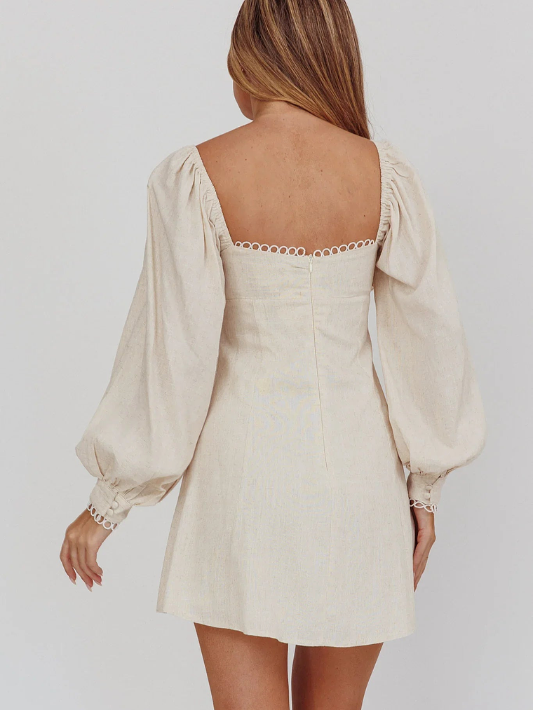 Chamberlain Balloon Sleeves Mini Dress Beige 2