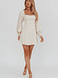Chamberlain Balloon Sleeves Mini Dress Beige - thumbnail 3