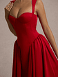 Covia | Red Satin Sweetheart Midi Dress - thumbnail 6