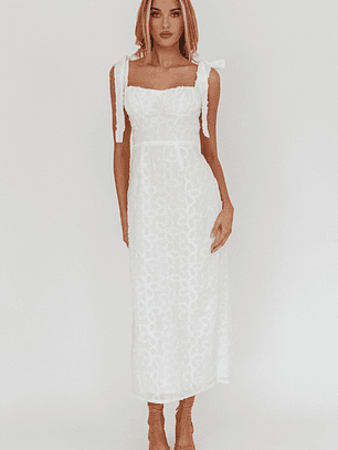 Cupid Tied Shoulder Embellished Midi Dress White