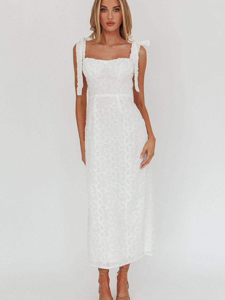 Cupid Tied Shoulder Embellished Midi Dress White 1