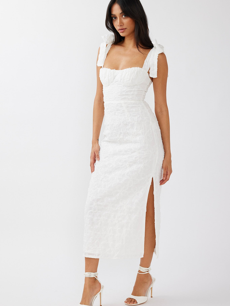 Cupid Tied Shoulder Embellished Midi Dress White 3