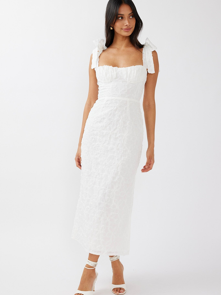 Cupid Tied Shoulder Embellished Midi Dress White 4