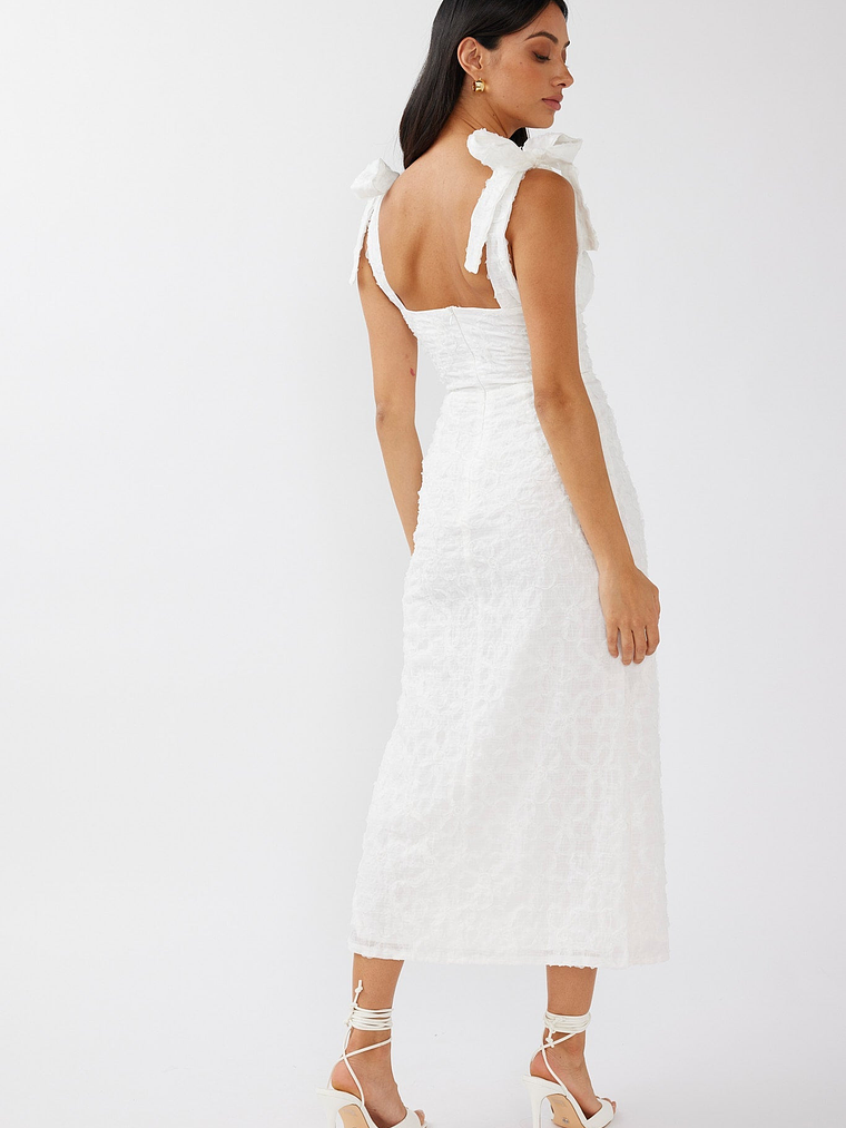 Cupid Tied Shoulder Embellished Midi Dress White 5