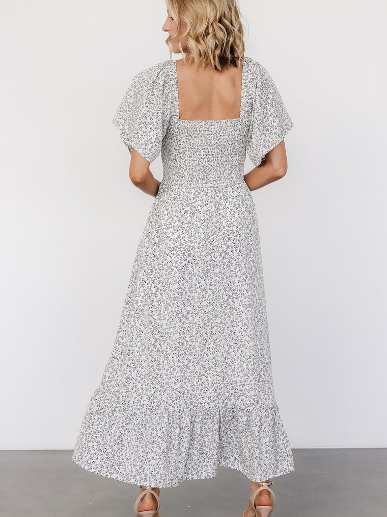 Cassis Smocked Midi Dress | Ivory + Black Floral 3