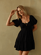 Dallas Open Back Puff Sleeve Babydoll Mini Dress - thumbnail 3